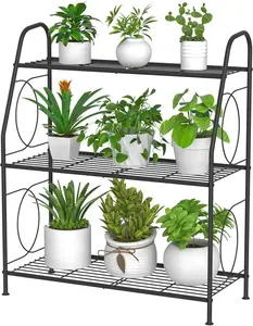 Plant Stand, 3 Tier Plant Shelf for Indoor Outdoor, Heavy Duty Metal Outdoor Plant Stand Holder Rack for Living Room Balcony and Garden, Iron Wire, Black