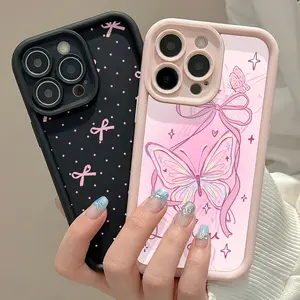 Coquette Pink Bow Polka Dot Soft Anti Drop Protective Phone Case For iPhone 17 Air 17E 16E 17 16 15 14 13 12 11 Pro Max Plus mini X XS Max Camera Protection Liquid Silicone Female Girls Pattern Back Cover
