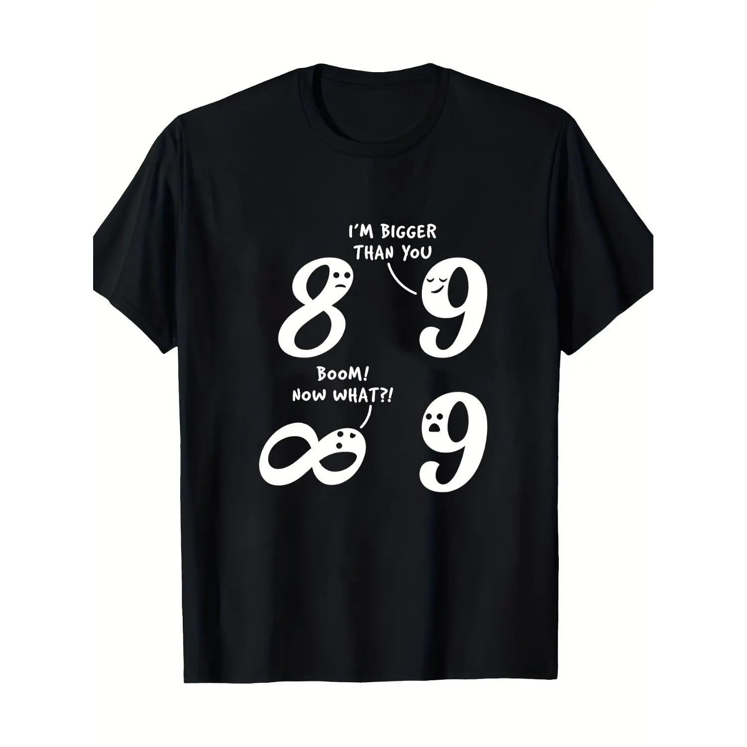Men'S And Women'S Math Themed Pattern T-Shirt - I'M Bigger Than You with Infinity Symbol, Casual Black Short Sleeve Crew Neck T-Shirt, Suitable for Outdoor Wear, Halloween Costume And Teacher Gift, Math Shirt