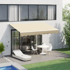10' x 8' Retractable Awning Patio Awnings Sunshade Shelter with Manual Crank Handle UV & Water-Resistant Fabric Aluminum Frame for Deck Balcony Yard Beige
