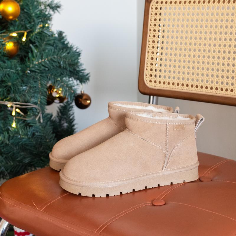 Snow Boots Women Men Suede Faux Fur Comfort Ankle Boots Slip-on Slippers Winter Fall Waterproof Platform Boots Short