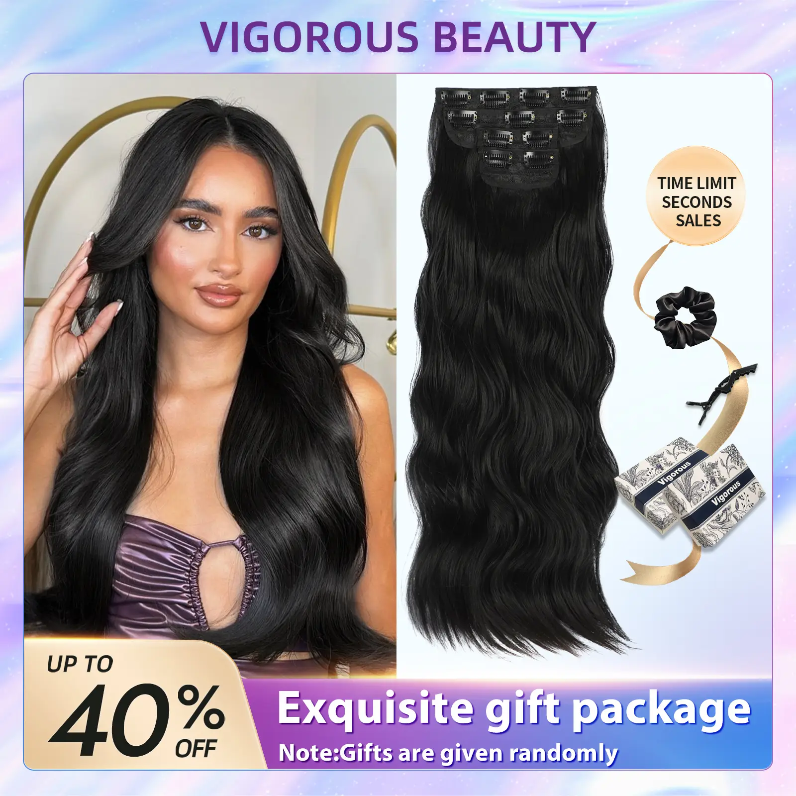 Vigorous Clip in Hair Extensions Long Wavy Synthetic Hairpieces,Natural & Soft Hair & Blends Well Hair Extensions,Easy to Wear for Women Girls Daily U