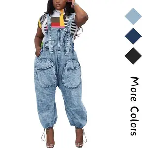 Women's Bib Denim Overalls Loose Wide Leg Jean Jumpsuit With Cargo Pockets（gift）