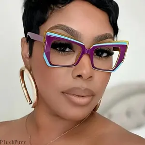 Retro cat-eye glasses, 5-piece set. Large polygonal frame. Colorblock design. Inspired by French oil paintings. Simple and stylish. Non-prescription glasses. Suitable for casual and formal occasions.