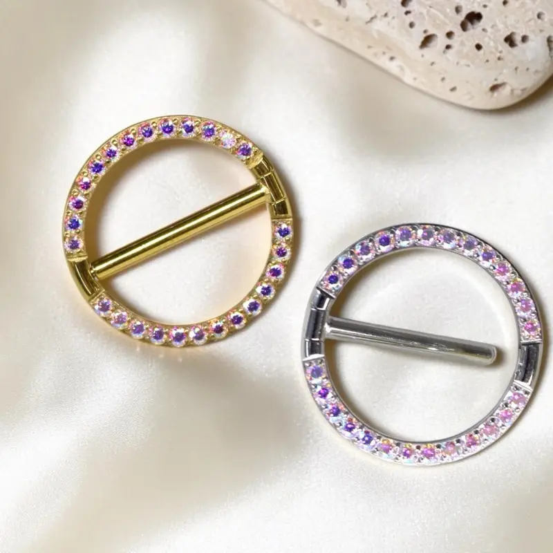 14g Titanium Nipple Clicker Ring, Multicolor Cz Round Clicker Nipple Jewelry, Gold/Silver