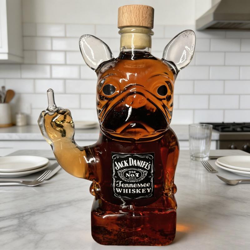 Bulldog Shaped Crystal Glass Whiskey Decanter, Portable Art Wine Storage Ornament for Home Party Festival Use, Exquisite Desktop Decor & Unique Christmas Gift Choice for Men and Couple