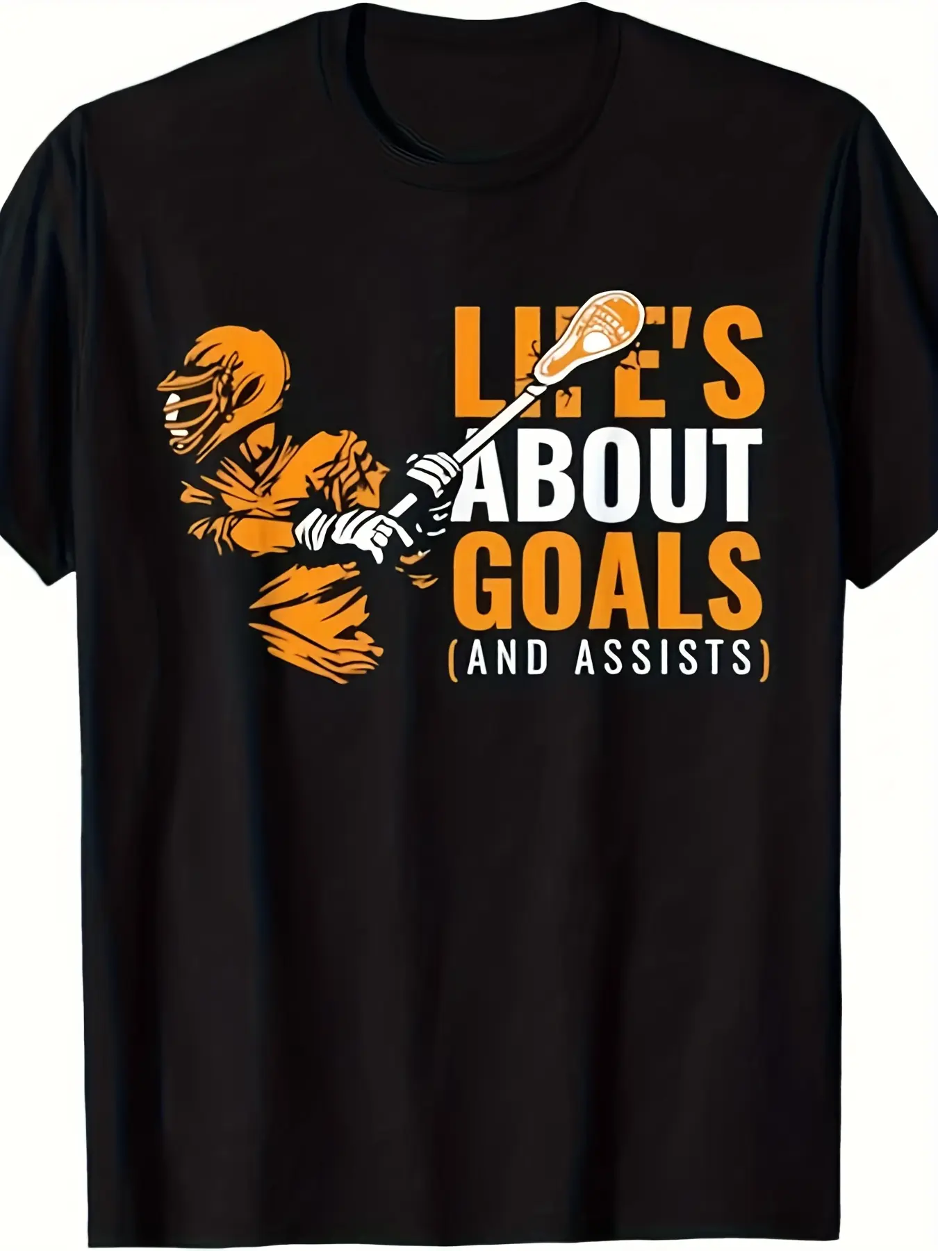 Life'S about Goals Apparel LAX Gear for Player Team Lacrosse T-Shirt| Same Style for Men And Women,  Summer, Short-Sleeved, Printed, Pure, 220G, Crew Neck, All-Season, Regular Fit, Perfect for Adults, with Drawing Pattern
