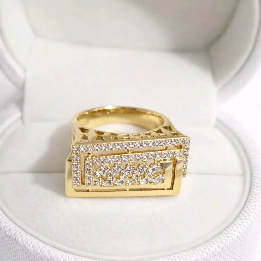 Luxury Rectangular Statement Ring 14K Gold Plated – Geometric Zirconia Design