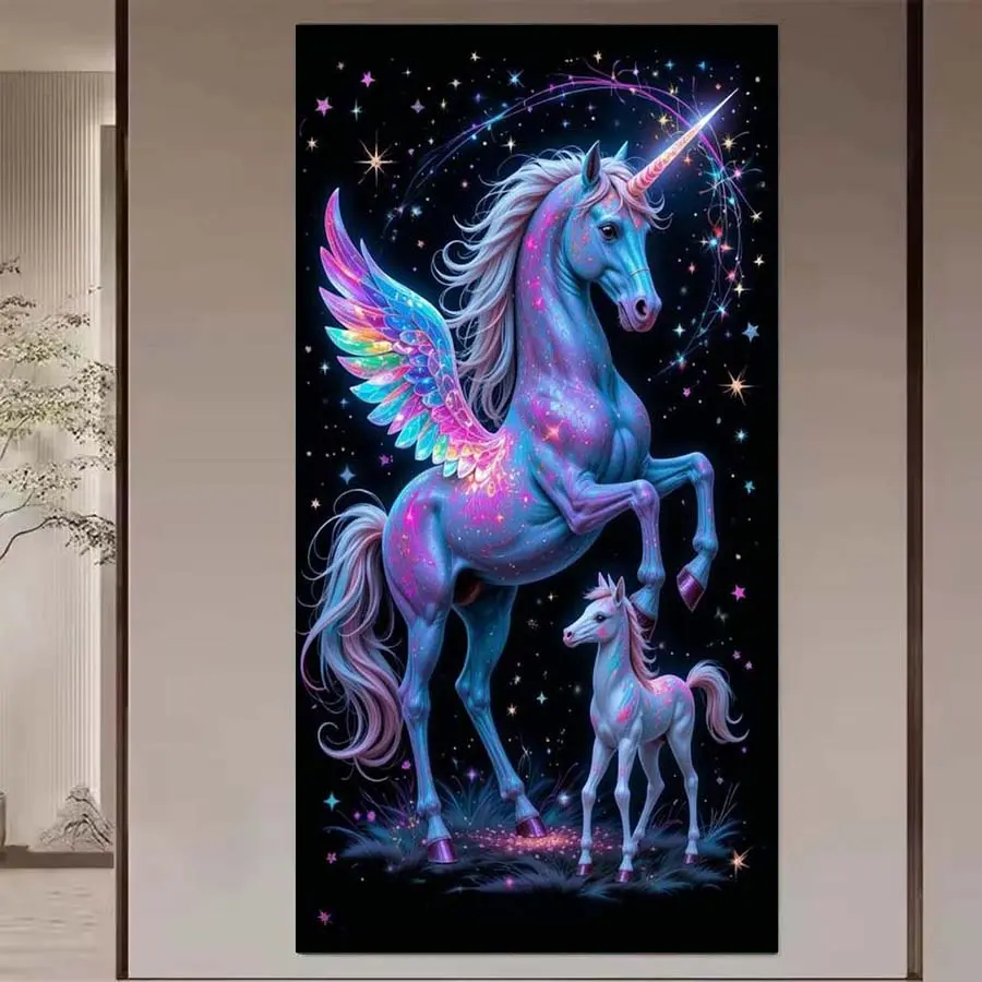 1 set of DIY diamond painting kit, 5D diamond art kit, DIY decoration unicorn, starry sky, galaxy, wings mosaic, diamond art, DIY art home decoration, Animals, Handicraft