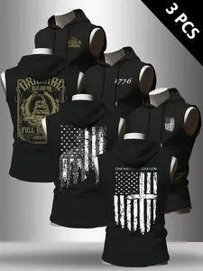 Men's Casual Hooded Sleeveless T-Shirt Vest Set, Breathable and Stylish, Spring and Fall Wear, American Street Style, Daily Fashion