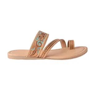 Myra Lannie Mae Handtooled Leather Slides for Women – Handstitched, Toe-Loop Slippers for Everyday Summer Comfort