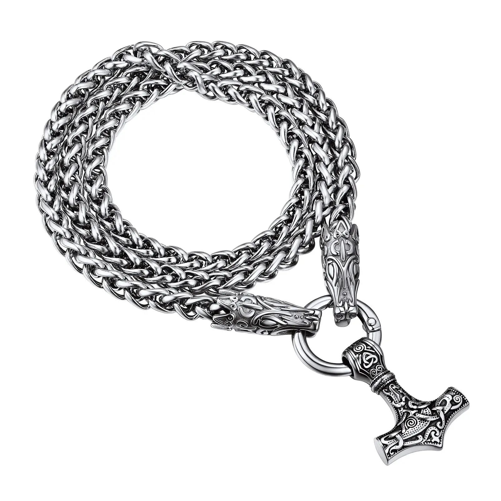 Norse Viking For Men Women  Vintage Thor Hammer/thor Axe/raven/odin Necklace Black/gold Plated 316l Stainless Steel Pendant Chain Come With Box