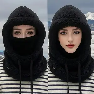 Women's Winter Plush Face Mask Hat, Elastic Drawstring Closure, Lightweight Warm Cycling Skiing Outdoor Sport, Perfect Gift for Girls