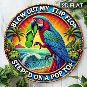 SANERT PH Parrot Tin Metal Sign - Tropical Outdoor Summer Pool Flip-Flop Wave Wall Decor, 8x8 Inch Retro Beach House Bar Home Décor