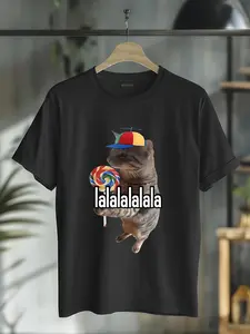 100% Cotton Silly Cat With Lollipop Meme T-Shirt