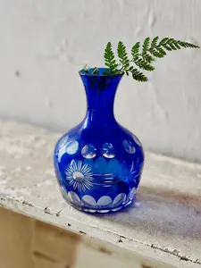 Patina Vie Vintage Cobalt Blue Bohemian Glass Vase