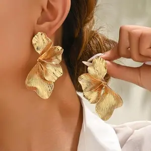 Golden Bloom Statement Earrings  Chunky Luxury Studs | Chunky Gold Plated Earrings, Bold Statement Earrings, Stud Earrings, Hypoallergenic Earrings, Viral Jewelry, Trendy Accessories, Gold Floral 18K Gold Plated Studs for Women Elegant Fashion Gift
