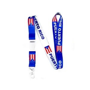 Puerto Rico Flag Keychain Lanyard Doble Sides with Clip Blue White Red Design