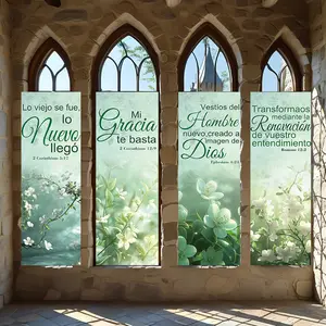 4 Pcs Religious Banners, Polyester Material Christian vertical hanging banners with bible verse fresh floral pattern suitable for church gathering home prayer room wall decoration spiritual inspiration religious art decor