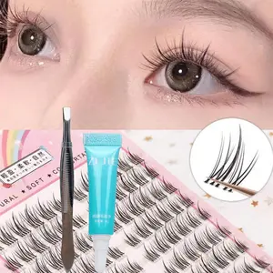10 rows of independent eyelashes, sunflower style false eyelashes+eyelash glue+special eyelash curler, cartoon style, reusable, magnifying eye effect, Diy Eyelashes Kit