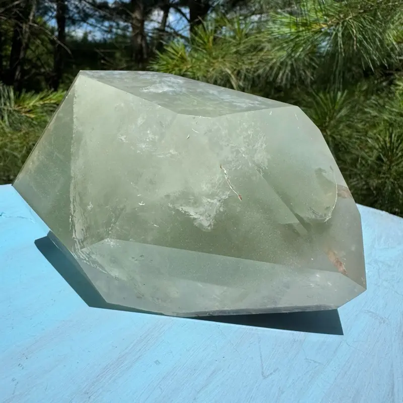 Big Brazilian Green Chlorite and Garden Filled Quartz Crystal With Rainbows