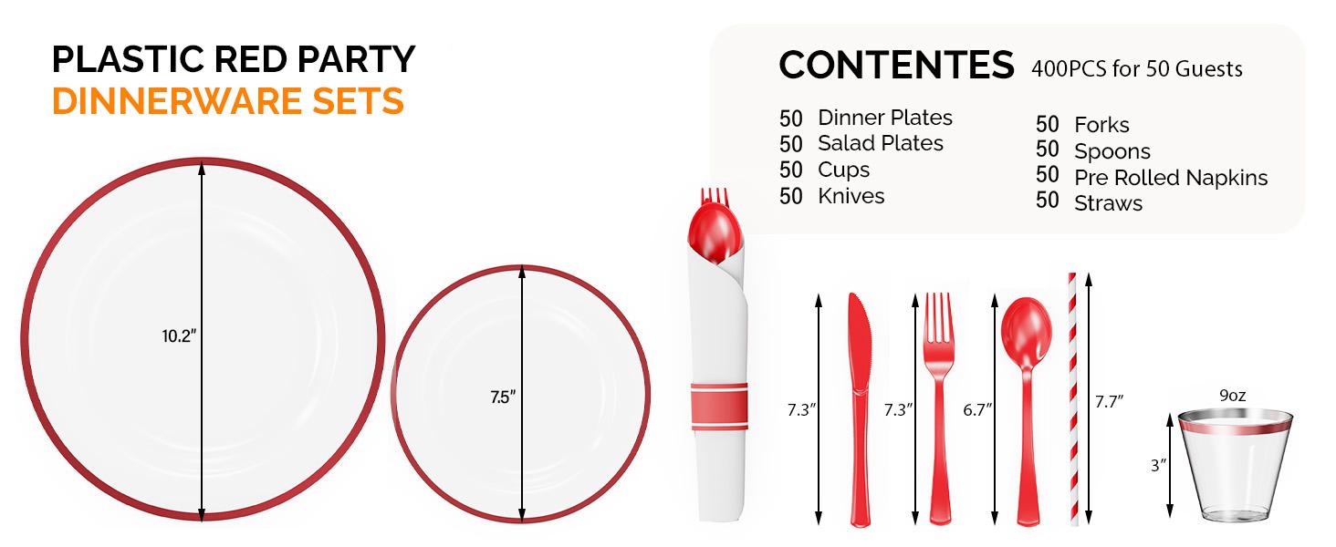 ROVSUN 400/800 Piece Disposable Dinnerware Set for 50/100 Guests, Clear Plastic Plates for Party, 50/100 Pre-Rolled Napkins,Silverware,Dinner & Dessert Plates,Cups,Straws for Wedding Birthday Event,TikTokShopBlackFriday SpringStatements