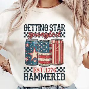 Star Spangled Hammered Shirt, Funny 4th of July Drinking T-Shirt, Patriotic Beer Can Tee