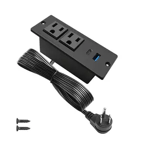USB C Recessed Power Strip Fast Charge Desktop Power Station 2 Outlets 2 USB (PD20W & QC18W, Total 20W) Mountable Flat Plug Extension Cord Mount for Tabletop Sofa Cabinet Nightstand