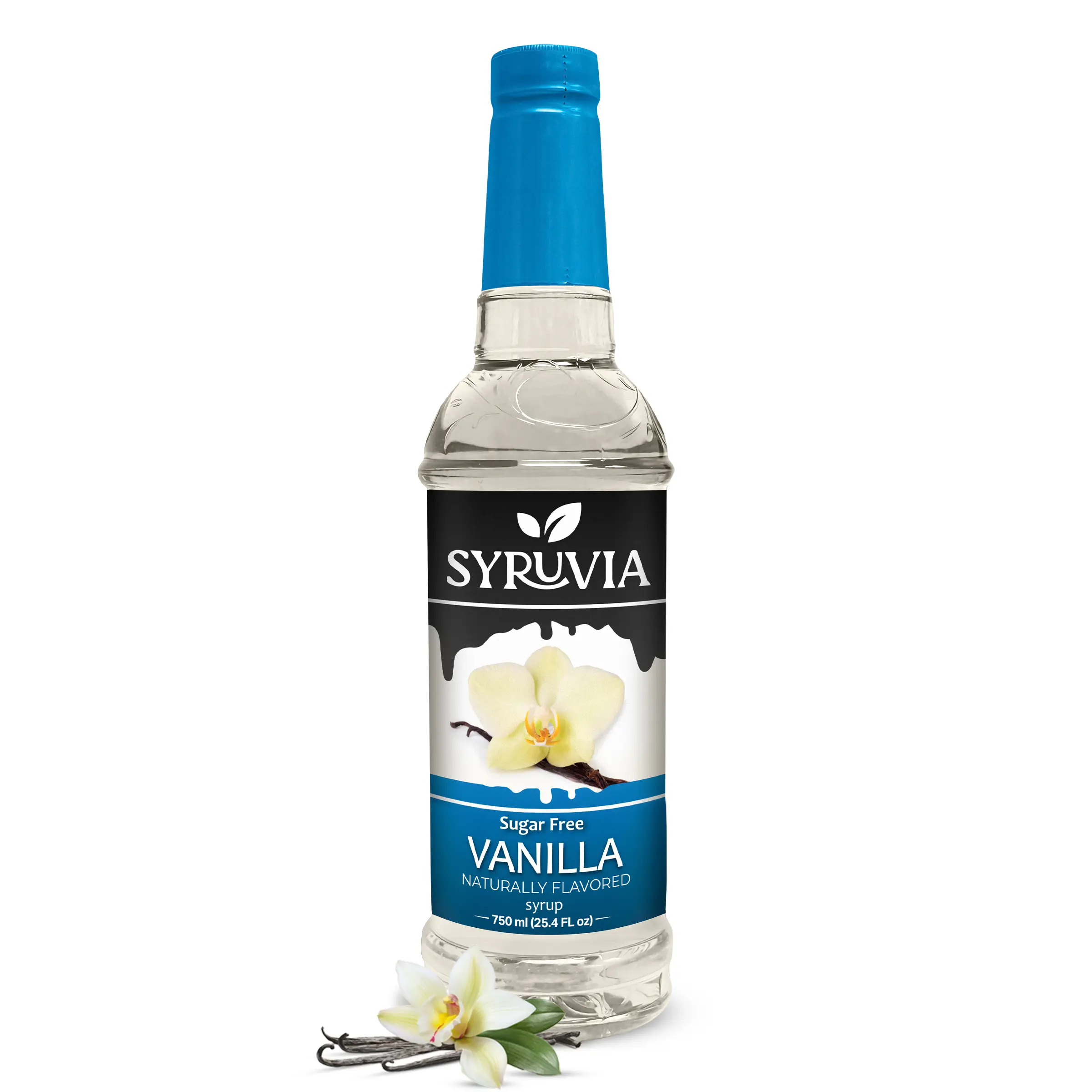 Syruvia Sugar-Free Creamy Vanilla Coffee Syrup - 25.4 fl oz (750ml) Plastic Bottle, Premium 0-Calorie Beverage Flavoring with Creamy Vanilla Hit & Natural Sweetness, Kosher, Gluten Free, Ideal for Drinks, Desserts, Natural Sweetness, No Sugar