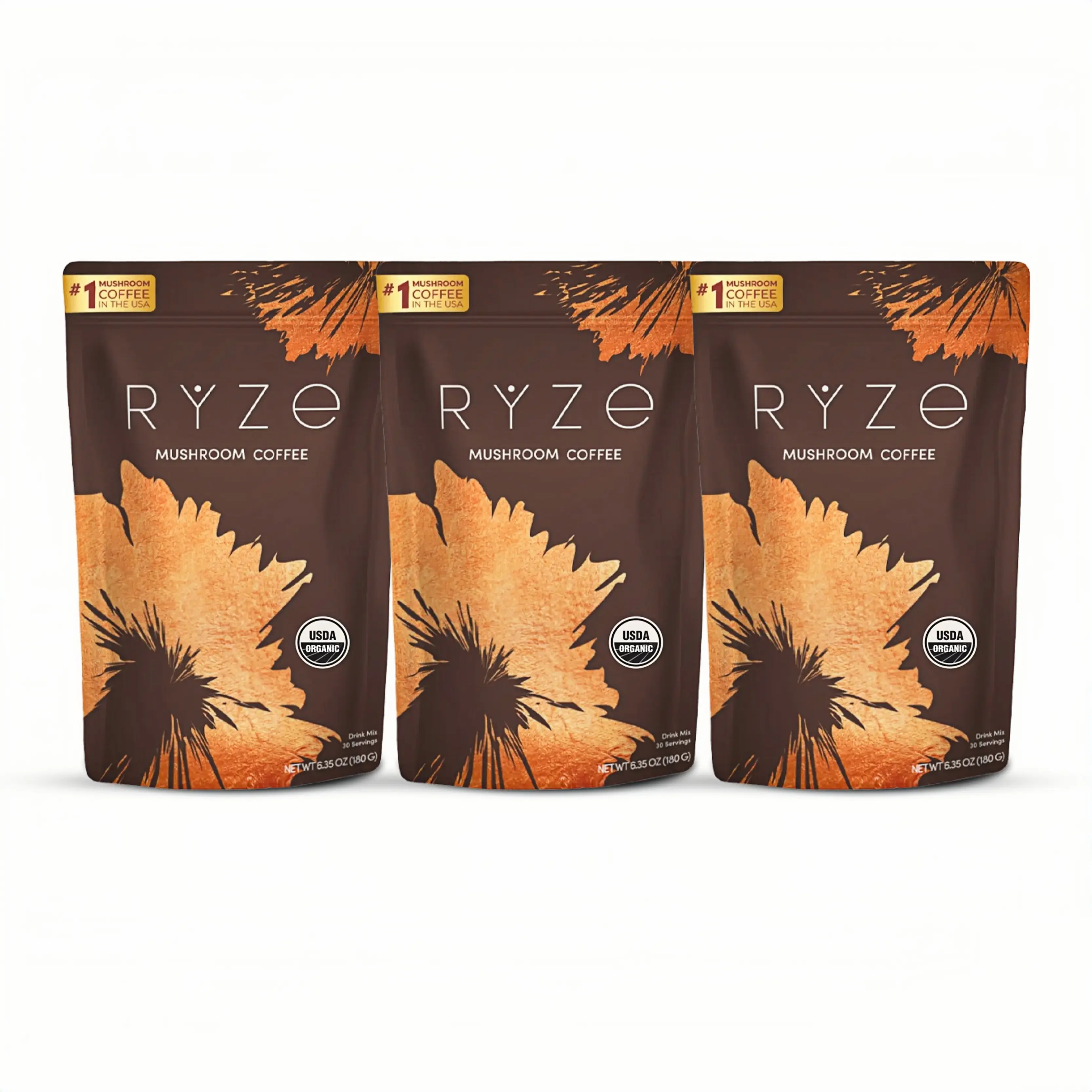 3/2/1-Pack Set | RYZE SUPERFOODS Mushroom Coffee | Organic Medium Roast | 6 Adaptogenic Mushrooms | Energy & Focus Support | 3-Pack Value Set
