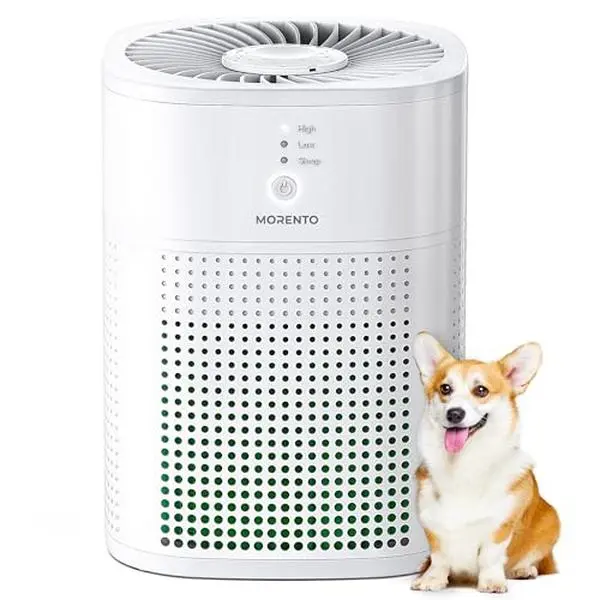 MORENTO Air Purifiers for Bedroom up to 108 square feet, Room Air Cleaner Purifier HEPA Filter for Smoke, Allergies, Pet Dander Odor with Fragrance Sponge, 3-Stage Filtration, Small Air Purifier with Sleep Mode, HY1800, White, 1 count