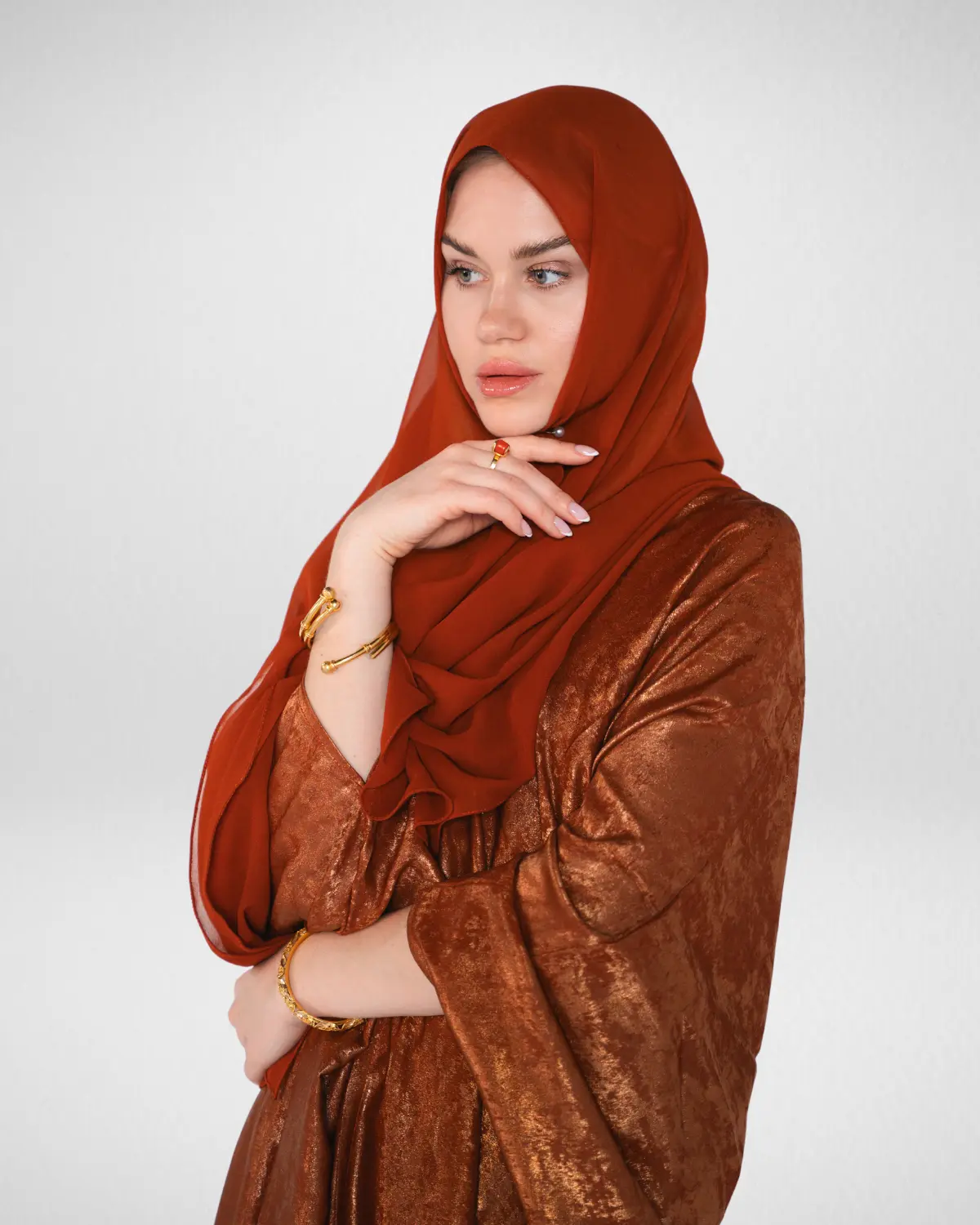 Shimmer Bisht Abaya - Orange