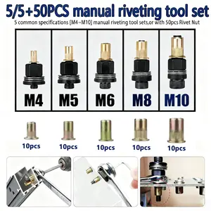 Pull Rivet Nut Tool Set, Hand Tools, M4+m5+m6+m8+m10 Manual Rivet Gun, Multi-Size Rivet Nut Tools, Ideal for Home Renovation and Car Repair