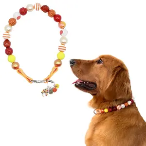 Isabella's Collection - Thanksgiving Beaded Dog Collar- Handmade with 20mm Beads and Heavy Duty Wire - Waterproof Dog Collar - Cute Collar for Small Medium and Large Dogs