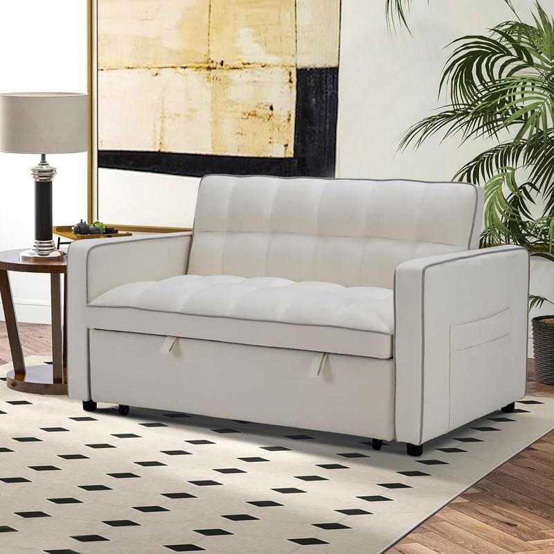 EBELLO 3-in-1 Convertible Velvet Sleeper Sofa Bed | Modern Loveseat Futon with Side Storage Pockets for Small Space, Grey&White | Christmas Gift EBELLO 3-in-1 Convertible Velvet Sleeper Sofa Bed | Modern Loveseat Futon with Side Storage Pockets for Small Space, Grey&White | Christmas Gift