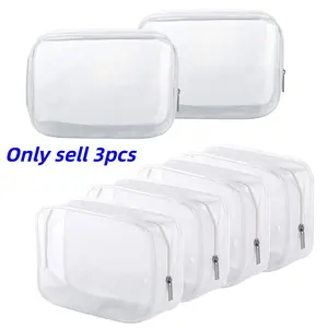 3pcs Waterproof Transparent Cosmetic Bags, PVC Zipper Travel Makeup Organizer, Toothbrush Holder, Portable Beauty Storage Bag
