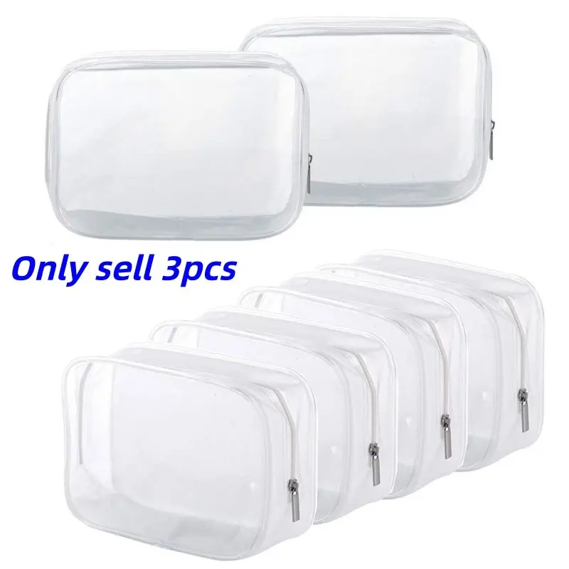 3pcs Waterproof Transparent Cosmetic Bags, PVC Zipper Travel Makeup Bags Organizers, Toothbrush Holder, Portable Beauty Storage Bag, Makeup Pouch, Cosmetics Organizer, Makeup Organizer Pouches