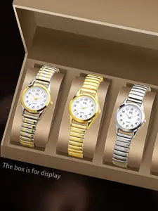 Women's Vintage Round Quartz Watch, Classic Analog Style, Elastic Band, Durable Zinc Alloy Case, Battery Pointer Display