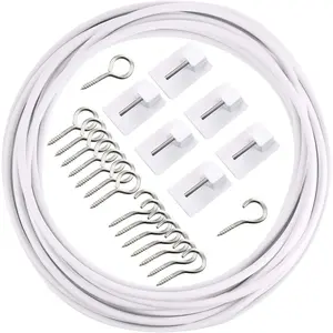 Curtain Wire with Self-Adhesive Hooks 6 Meters 20 Feet 8 Pairs Hooks and Eyes for Net Curtain Rod
