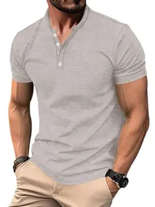 Men's Regular Fit Solid Short Sleeve Henley Tee, Casual Breathable Quick Drying T-shirt for Outdoor Sports, Gym Workout Shirt, Men's Top for All Seasons