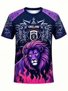 England Football Jersey Lion Flame Design, Sporty Fitted Long Sleeve Top, All Seasons Wear, No Zipper, Without Collar