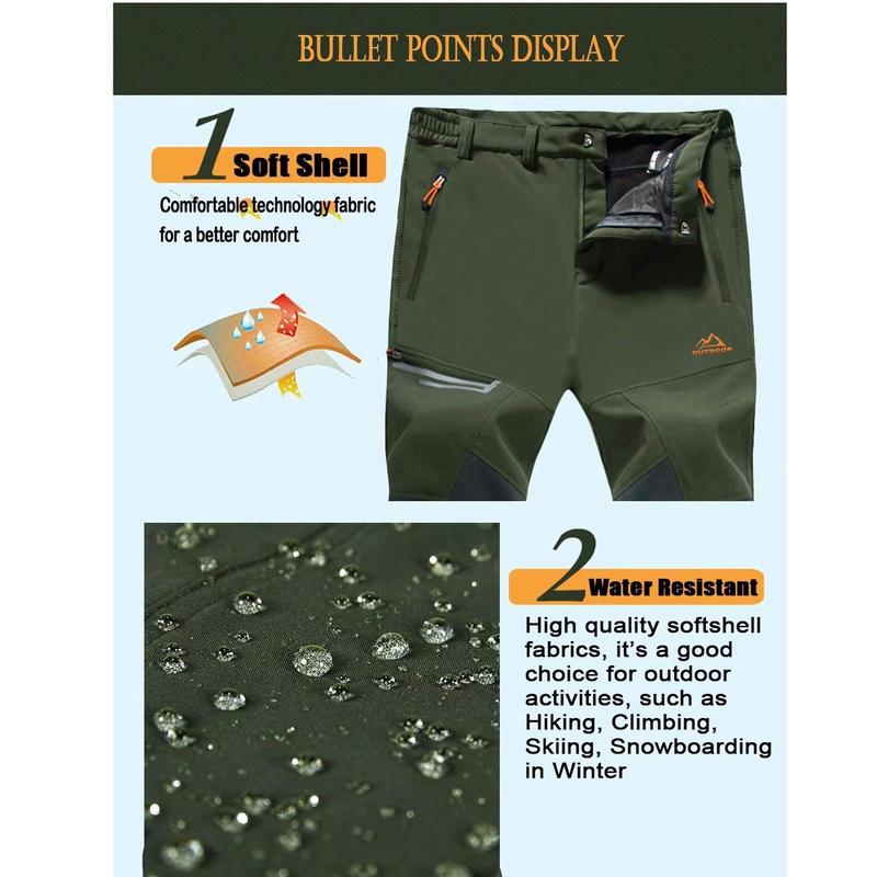 MAGCOMSEN Men's Winter Pants Fleece Lined Ski Snow Pants Water Resistant 4 Zip Pockets Outdoor Work Pants FallFreshness Outdoorfun