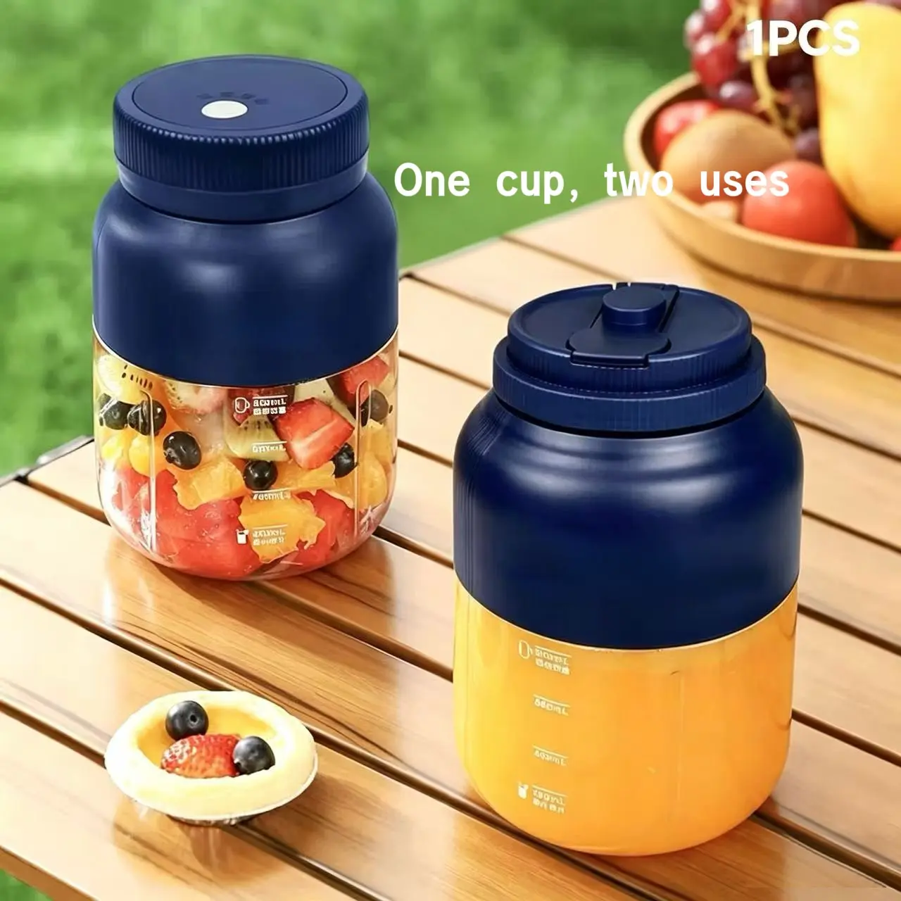 Portable USB Rechargeable Juicer Cup, Dual-Use Juice and Drink, 1300ML Capacity, 800ML Juice, 1300mah Battery, 38 Stainless Steel Blades
