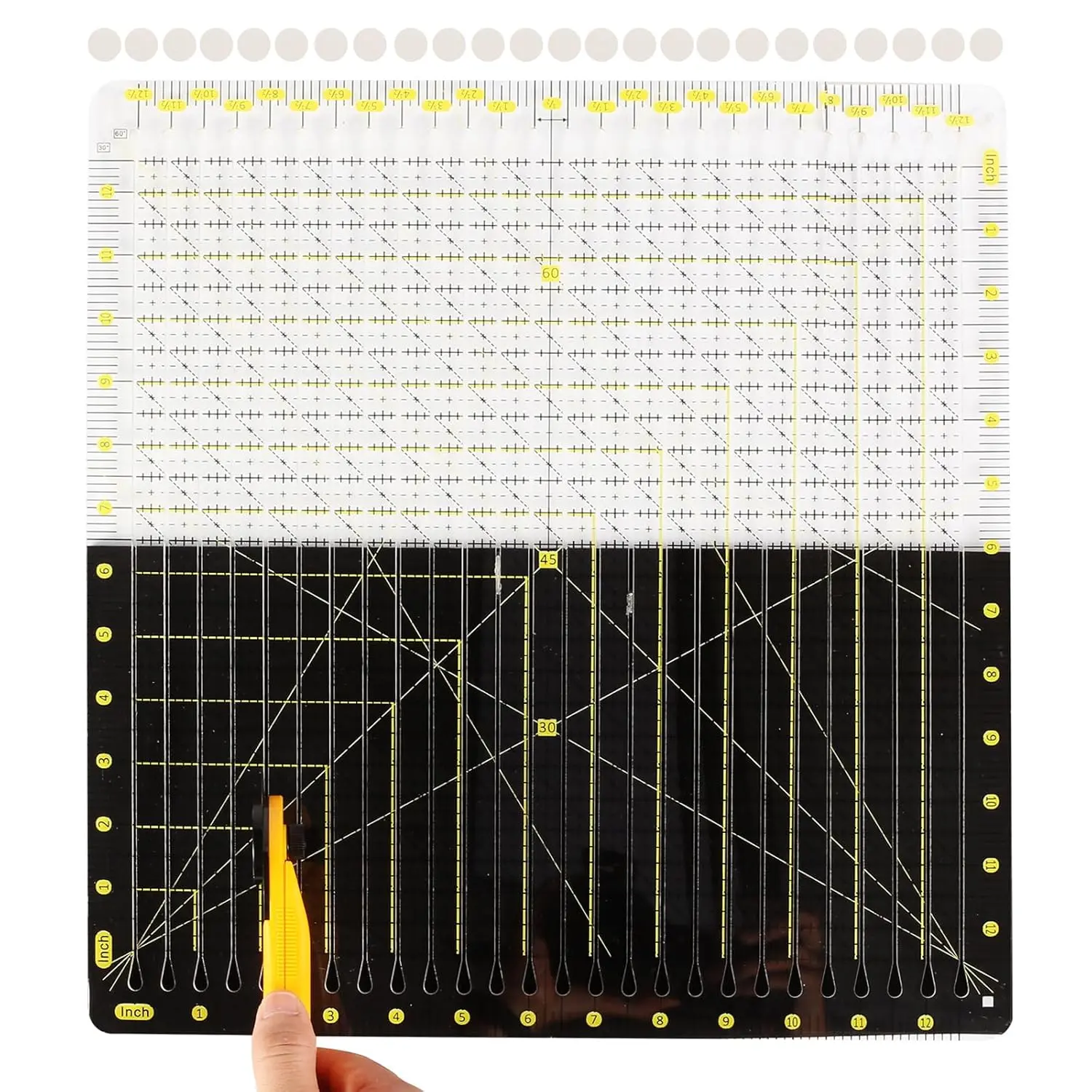 Quilting Ruler - 12.5" x 12.5" Slotted  Ruler for Rotary , Non-Slip Sewing Ruler with Precision Slots for Fabric Strip , Quilt Template Tool for Beginners -