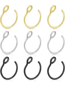 Minimalist Stainless Steel Fake Nose Ring Jewelry, Spiral Nose Ring, Fake Piercing Nose Jewelry & Nose Cuff, 9pcs/set Body Jewelry for Women & Men