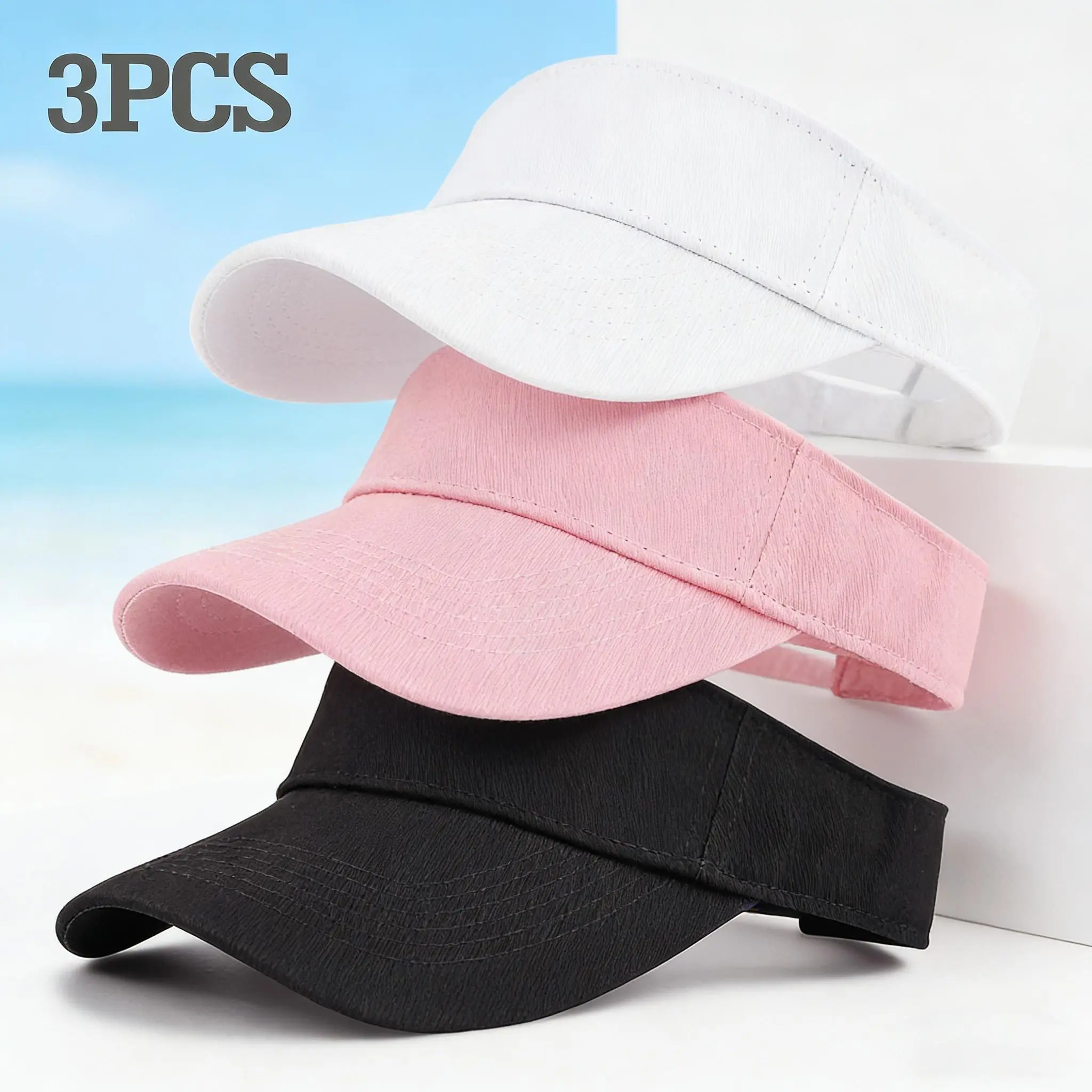 3-Pack Solid Color Sun Visor Cap for Men & Women - Open-Top Athletic Hat, Running Workout Use, Outdoor Sun Protection, Athletic Hats, Sports Outdoor Hat