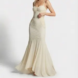 LikeMyChoice 2026 Elegant Cream Lace Mermaid Maxi Dress Vintage Inspired Backless Prom Gown Romantic Wedding Guest Gala Evening Dress Trendy Coquette Aesthetic Formal Womenswear