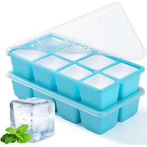 Large Ice Cube Trays,  2 Pack Reusable Silicone Ice Cube Molds with Lid for Freezer, Easy Release 16 Big Square Ice Trays for Whisky Cocktails: Home & Kitchen