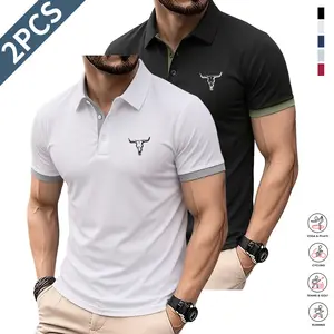 Men’s Polo Shirt Set (2 Pieces) — Soft, breathable short-sleeve polo shirts; comfortable and casual; classic collared shirts suitable for work, golf, and everyday wear