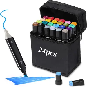 24-color double-headed marker pens, fine and chisel tip permanent art painting set, art supplies for coloring, sketching, professional illustration design, architectural landscape, fashion and comic art